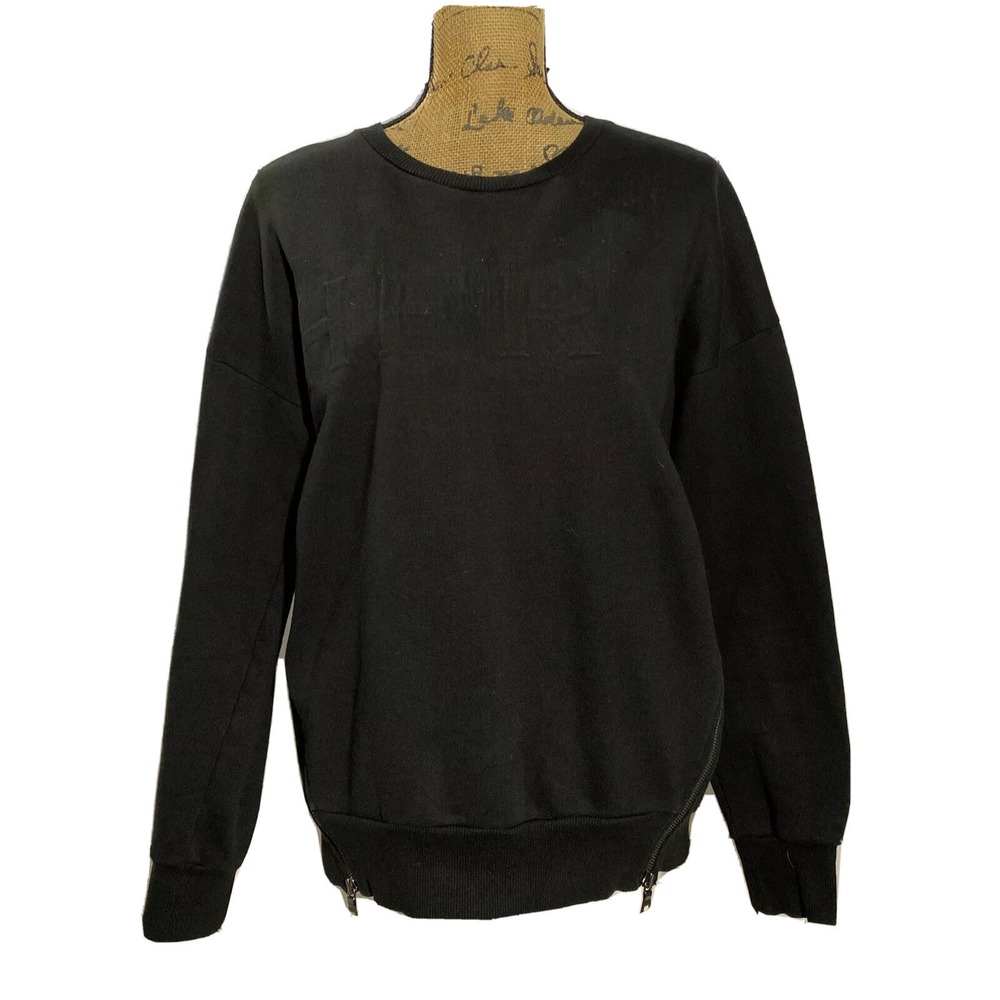 iZZUE Sweatshirt Size 3 Solid Black Embossed HERO‎ Zip Long Sl Comfy Designer